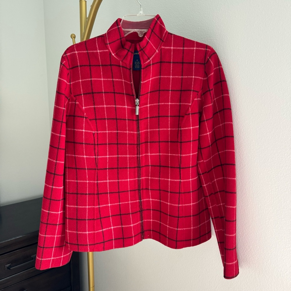 Charter Club Wool Plaid Zip Up Jacket - Medium - Red